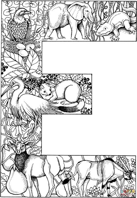 Fun coloring pages, color posters, worksheets, and handwriting practice. Letter E with Animals coloring page | Free Printable ...