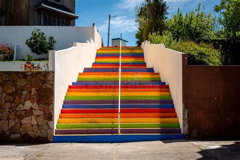 Colorful Stairs Painted With The Colors Of The Rainbow Stock Photo