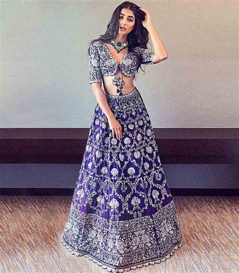 Pooja Hegde In Purple Embroidered Lehenga Set Jayantireddy