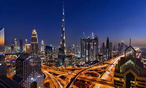 United Arab Emirates Skyscrapers Dubai Night Cities Wallpaper Images