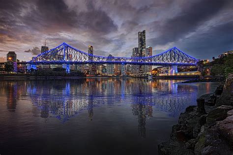 Brisbane Story Bridge From Riverwalk Brisbane River Walk Australia