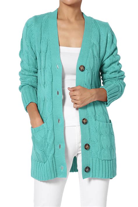 themogan themogan women s s~3x v neck pocket cable knit cardigan button down sweater walmart