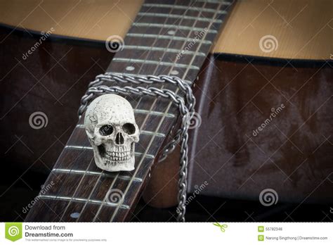 Still Life Art Photography Concept With Skull And Guitar Stock Photo