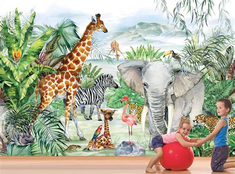 Jungle Mural Repositionable Removable Wallpaper Peel And Stick Wallpaper