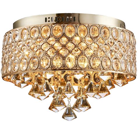 Flush Mount Gold Led Ceiling Lamp Led Crystal Lights E14 Bulb Ceiling