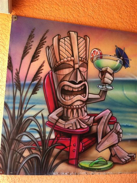 The Tiki God On The Drink Board At The Beach Bar In Florida Tiki