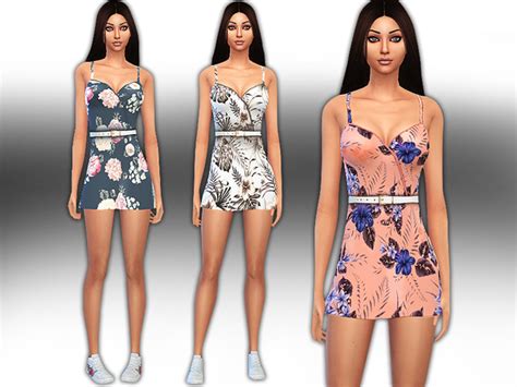 Pastel Colour Summer Floral Dresses With Belt By Saliwa At Tsr Sims 4