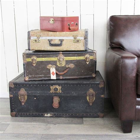Set Of 4 Vintage Trunks And Suitcases Instant Stacked Etsy Vintage