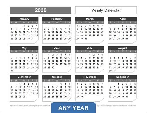 5 Year Calendar Template