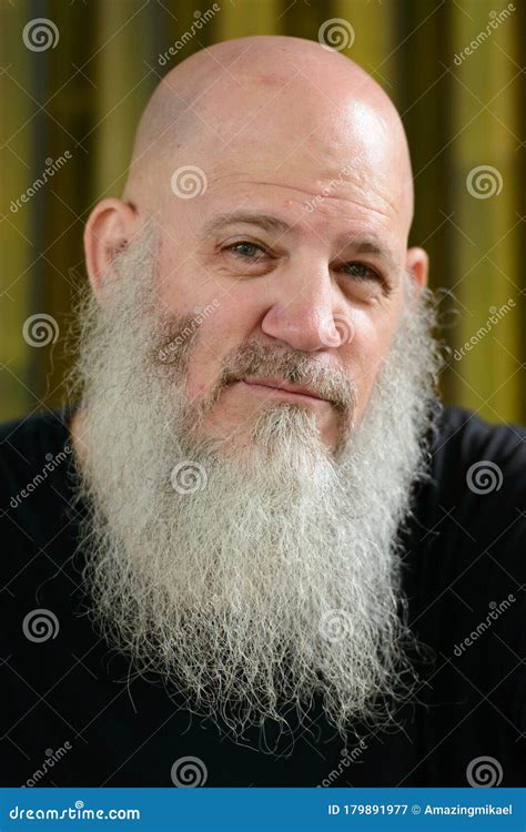 Face Of Mature Handsome Bald Man With Long Beard Outdoors Stock Image
