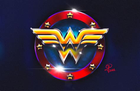 Artstation Wonder Woman Synthwave Airbrush Chrome Logo