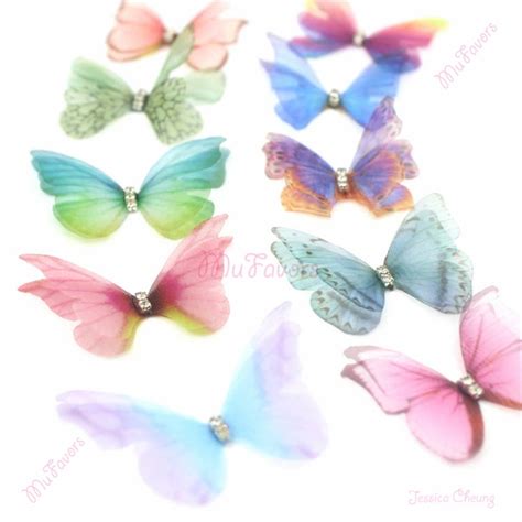 Double Layer Organza Butterfly Appliques W Rhinestone 3d Silk Etsy