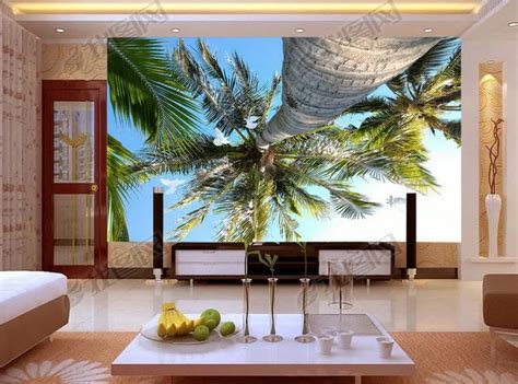 Custom 3d Photo Wall Mural Wallpapers For Living Room Coconut Tree Blue
