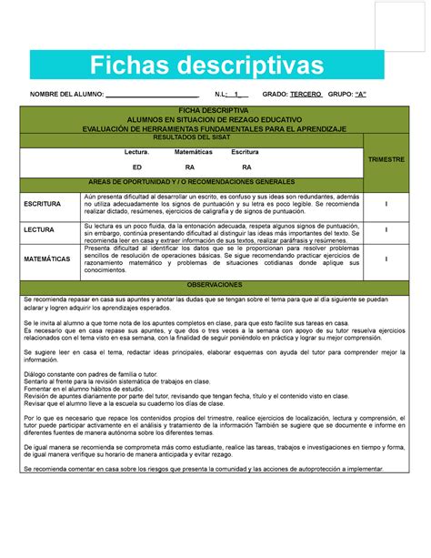 Ejemplo De Ficha Descriptiva Por Fichas Descriptivas Por Alumno Hot