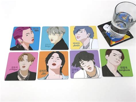 Kpop Drink Coasters Bts Set Of 7 K Pop Etsy