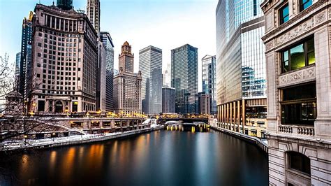 Hd Wallpaper Dyeing The Chicago River Green Gray Concrete Buildings