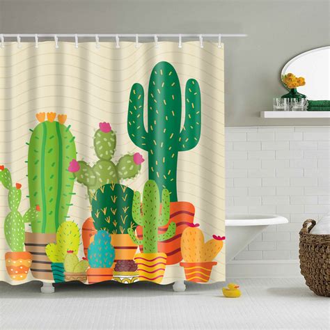 Cactus Shower Curtain Vivid Watercolor With Floral Succulent Bathroom