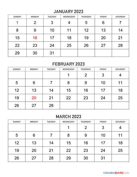 Three Month Printable Calendar