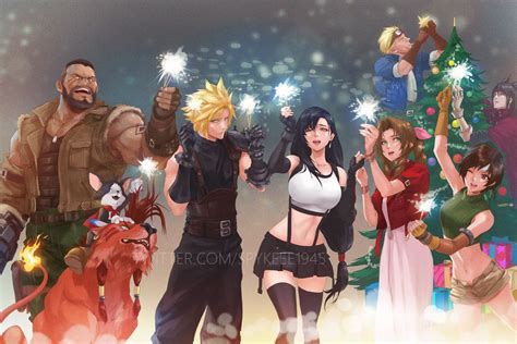 Spykeee Aerith Gainsborough Barret Wallace Cait Sith Ff7 Cid Highwind Cloud Strife Red