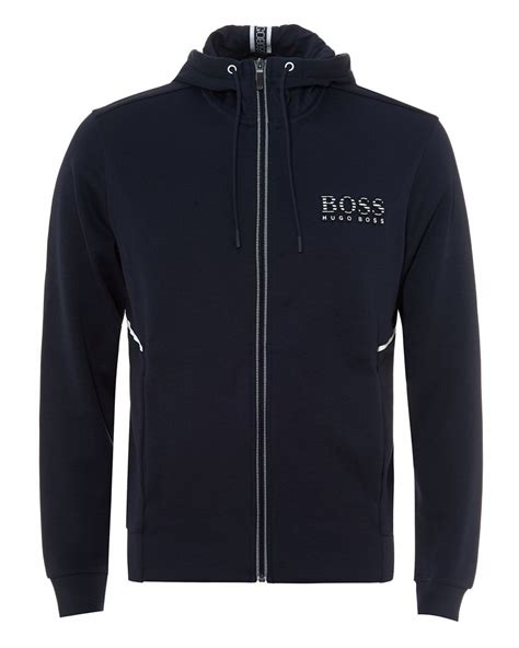Boss Athleisure Mens Saggy Reflective Logo Hoodie Navy Blue Sweatshirt