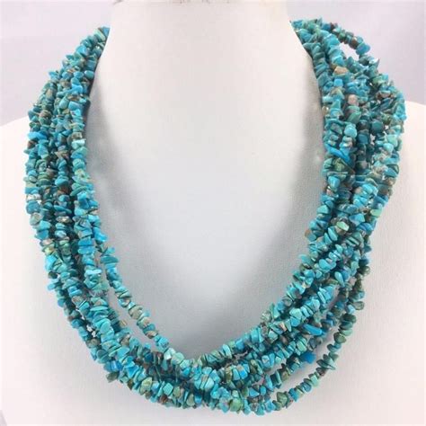 Turquoise Multi Strand Necklace With Sterling Silver Clasp And Extra