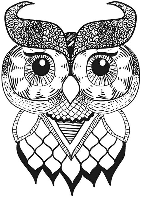 An Owl With Big Eyes And Horns On Its Head Is Shown In Black And White