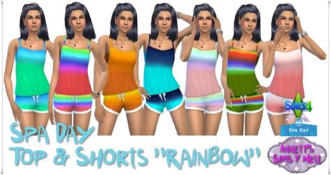 Annett`s Sims 4 Welt Spa Day Top And Shorts Rainbow • Sims 4 Downloads