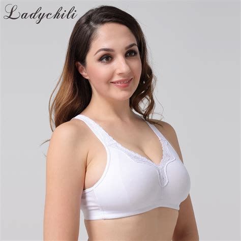 ladychili women intimates comfort cotton white bra thin full cup wireless lace lingerie