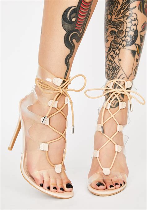 Nude Clear Strap Lace Up Wrap Heels Dolls Kill