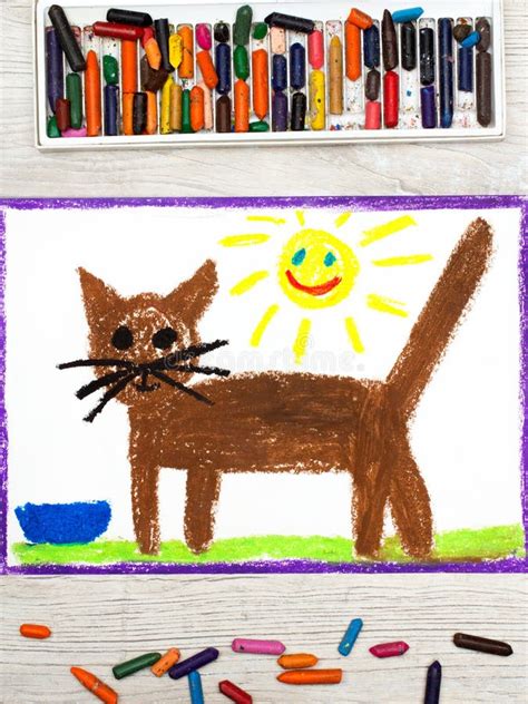 Colorful Drawing Brown Cat Stock Image Image Of Children Cats