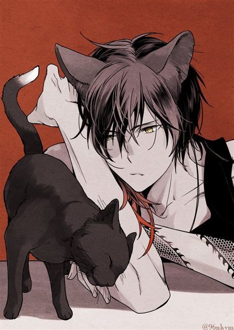 ね🎄原稿中低浮上🎁 Nkym96 Anime Cat Boy Anime Drawings Boy Black Cat Anime