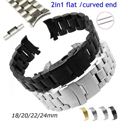18mm 20mm 22mm 24mm Stainless Steel Links Watchband 2 In 1 Flat Curved