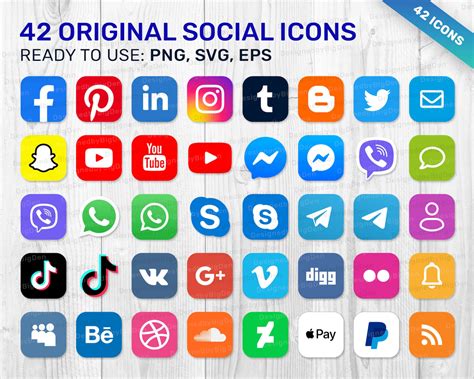 42 Social Media Icons Set In Png Svg Eps Vector Social Etsy