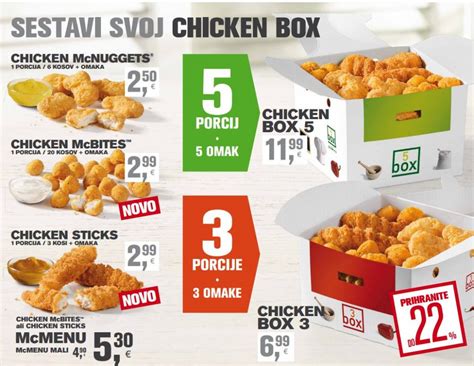 Chicken Box Mc Donald Cena - Sestavi svoj Chicken Box pri McDonald's z Chicken McNuggets, Chicken McBites in Chicken Sticks