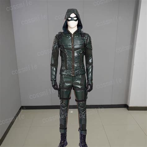 Green Arrow Cosplay Costume Season 5 Oliver Queen Pu Leather Etsy