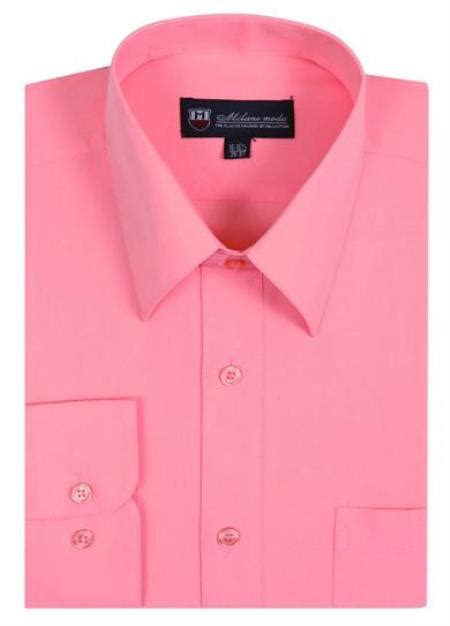 Mens Plain Solid Color Traditional Dress Shirt Peach
