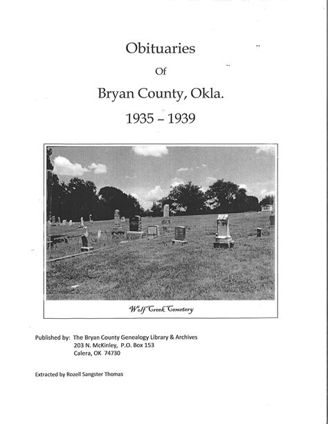 Obituaries of Bryan Co. 1935 – 1939 – Bryan County Genealogy Library