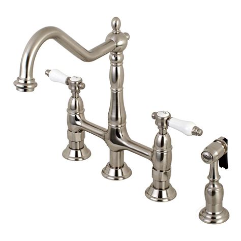 A wide variety of brass kitchen bridge faucet options are available to you, such as project solution capability, style, and valve core material. Kingston Brass Victorian Porcelain 2-Handle Bridge Kitchen ...