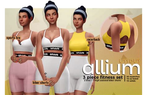 Sims 4 Allium 3 Piece Fitness Set 2 Bras Biker Best Sims Mods