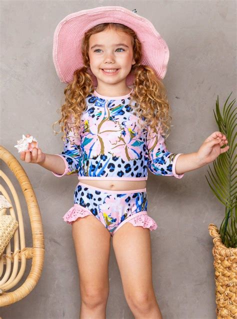 Girls Sitting Poolside Rash Guard Two Piece Swimsuit In Girls Outfits Tween Babe Girl