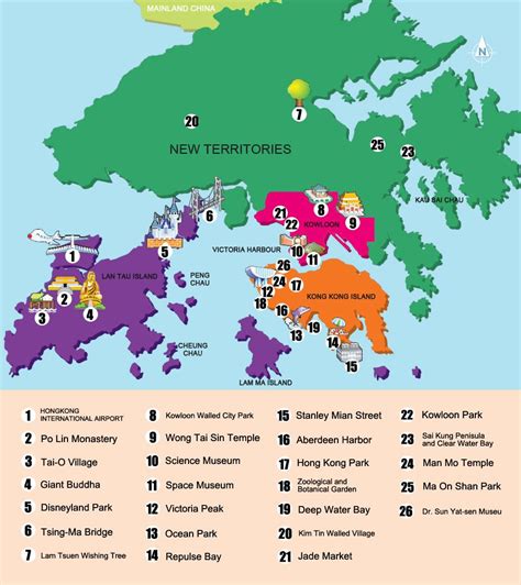 Karte Von Hongkong Touristen Sehenswürdigkeiten Und Denkmäler In Hongkong