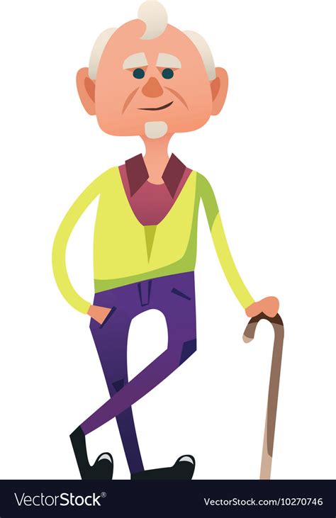 Cute Old Man With Cane Royalty Free Vector Image