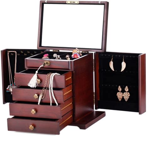 Extra Large Wooden Jewelry Box Jewel Case Cabinet Armoire Ring