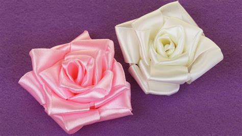 diy ribbon rose i how to make easy ribbon flower i kanzashi rose tutorial youtube