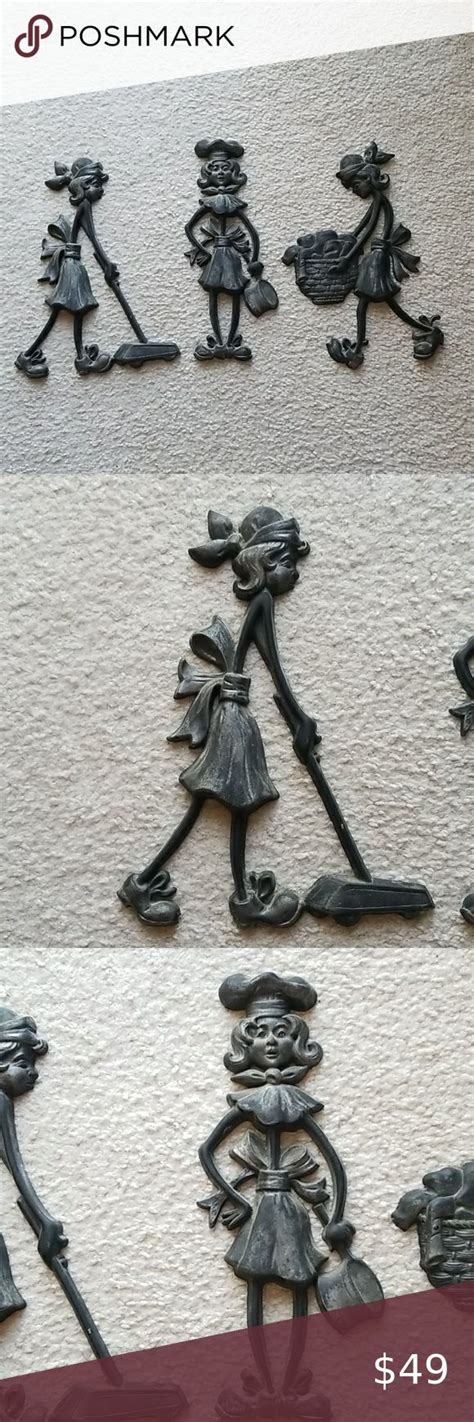 vintage sexton set of 3 cast iron women plaques vintage wood wall art tapestry wall art iron