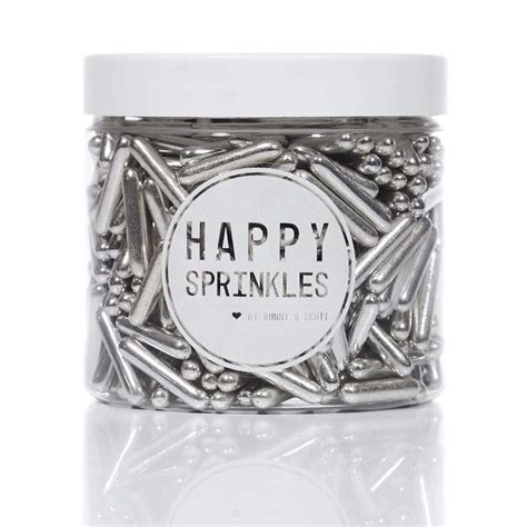 Happy Sprinkles Silver Rods 90g The Cake Design Academy