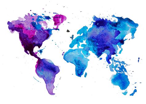 Watercolor World Map Blue High Quality Poster Photowall