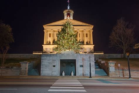Capitol Christmas Tree Lit By Outdoor Lighting Perspectives Of Nashville