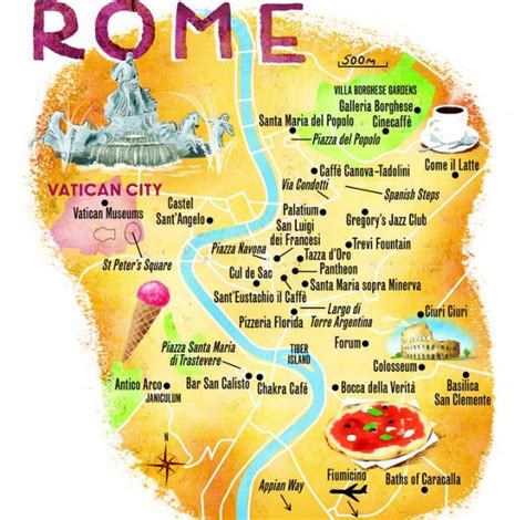 Map Of Rome With Major Places Sights Rome Map Venice Italy Travel