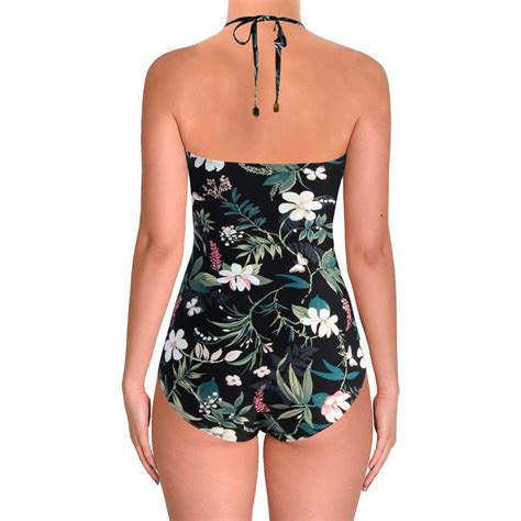 Kate Spade Womens Black Floral Strapless Beach One Piece Swimsuit L